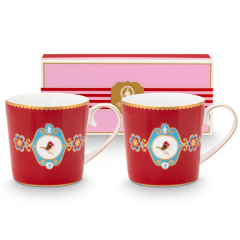 Pip Studio Set/2 Mugs Small Love Birds Medallion Red