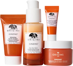 Origins GinZing Set = Serum Bottle 30ml + Energy-Boosting Gel Mois. 30ml + Refreshing Scrub Cleanser 30ml + Refreshing Eye Cream 5ml