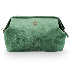 Pip Studio Cooper Cosmetic Purse Extra Large Velvet Quiltey Days Green