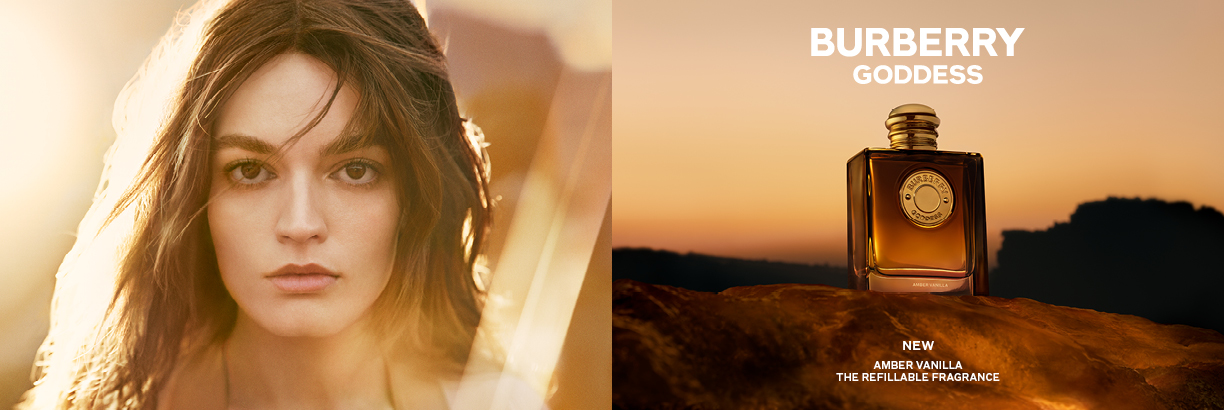Burberry Goddess Amber Vanilla – neuer nachfüllbarer Damenduft, Frau im goldenen Gegenlicht Burberry Goddess Amber Vanilla – neuer nachfüllbarer Damenduft, Frau im goldenen Gegenlicht