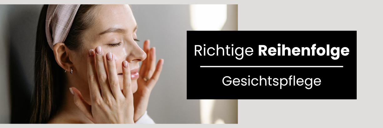 Richtige Reihenfolge Gesichtspflege – lächelnde Frau creamt ihr Gesicht mit geschlossenen Augen ein