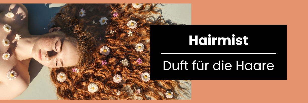 Hero-Slider zum Artikel Hair Mist, Frau mit Blüten in den Haaren liegend, Kategorie Lifestyle