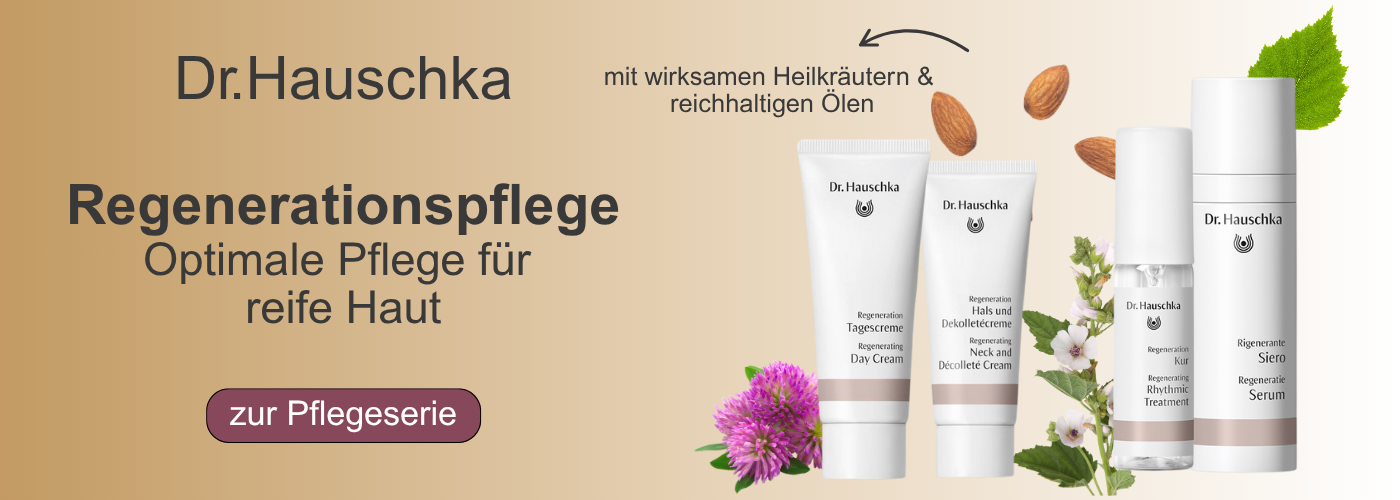Dr. Hauschka Regenerationspflege für reife Haut mit Heilkräutern und Ölen, Tagescreme, Hals- und Dekolletécreme, Rhythmic Treatment und Serum