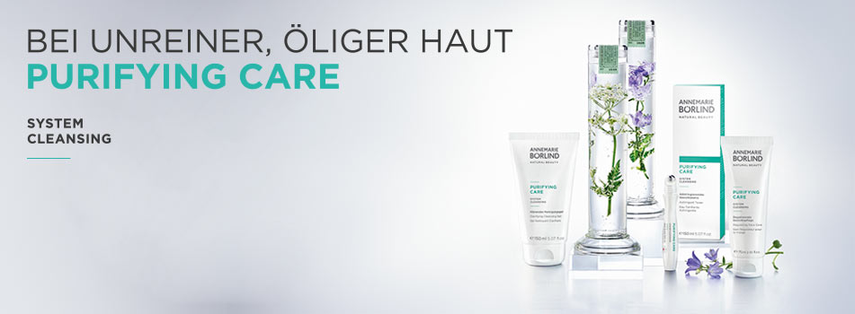 Produktlinie für ölige und unreine Haut – hellgrüne Akzente, dargestellt mit Minze und Pflanzenextrakten